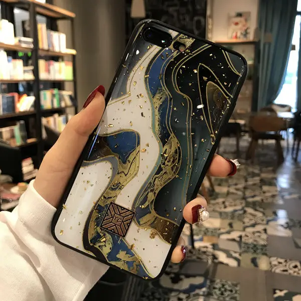 Золотой фольга мрамор Bling чехол для телефона для iPhone 11 pro XS Max XR X TPU гранитный чехол с геометрическим рисунком для iPhone 7 8 6 6s Plus блестящий чехол - Цвет: Style A