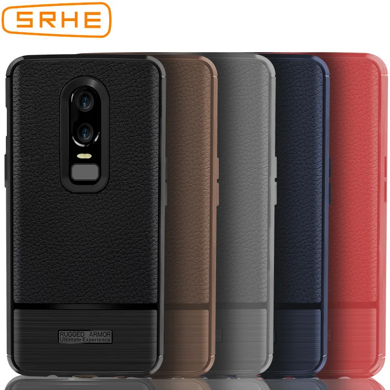cheap SRHE For OnePlus 6 Case Cover Litchi Leather Carbon Fiber Soft Silicone Full Back Cover For OnePlus 6 One Plus 6 Oneplus6 1+6