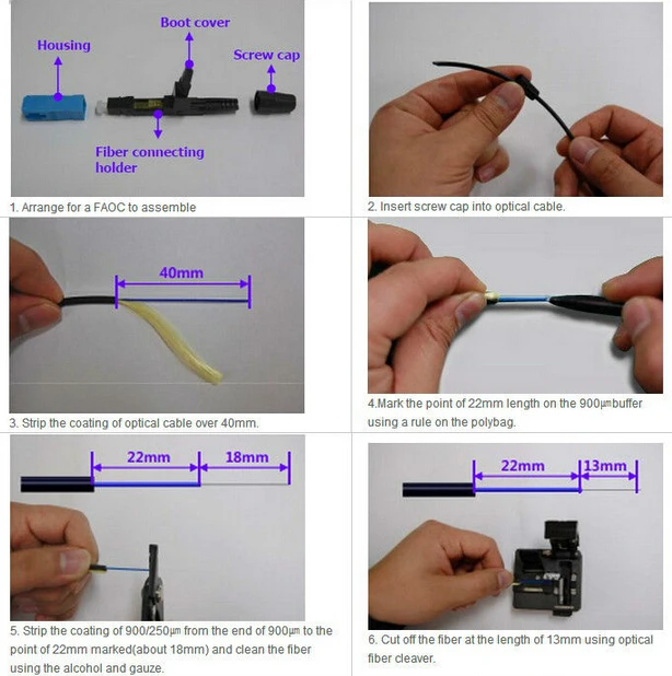 50 шт./пакет, SC APC Быстрый разъем инструмент для встроенного разъема FTTH холодной волоконно-оптический разъем