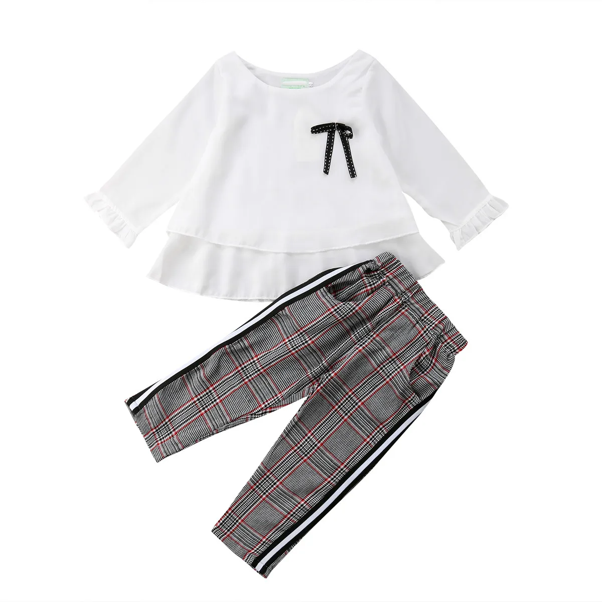 

Fashion Toddler Baby Girl Clothes Chiffon Long Sleeve Tops T Shirts+Stripes Trousers Pants 2018 Autumn Children Clothes Sets