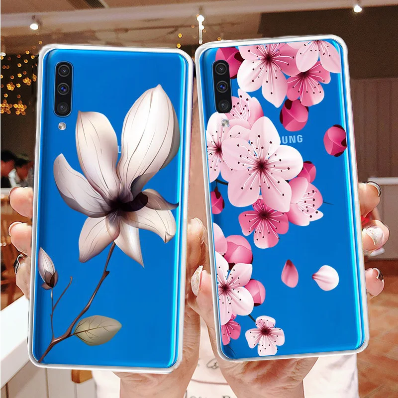 

Flower Patterned Slim Thin Clear Soft TPU Case Cover on sfor Samsung A10 A30 A20 A40 A50 A70 Silicon Phone Coque for Samsung M20