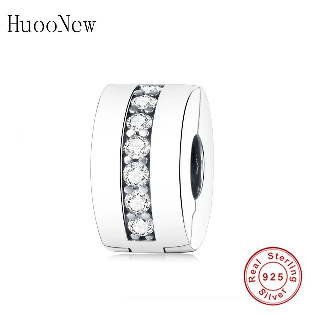 

2019 Fit Original Pandora Charm Bracelet Pave Clear CZ Round Clip Charms Beads 925 Sterling Silver Jewelry Pulseras Gift Bangles