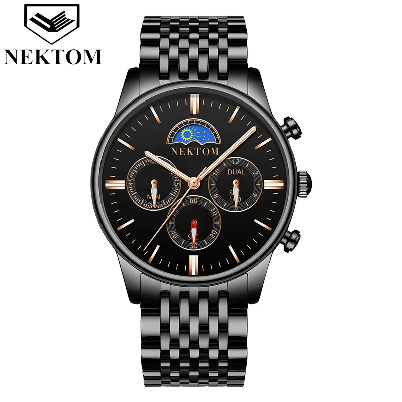 

business NEKTOM brand mens wristwatches quartz Multifunction man watch stainless steel waterproof male clocks