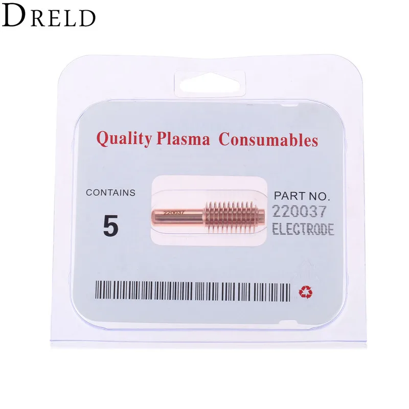 DRELD 5pcs 100A Electrode 220037 for Plasma Cutting Torch Consumables Replacement Unshielded /Shielded/Gouging Processes DRELD 5pcs 100A Electrode 220037 for Plasma Cutting Torch Consumables Replacement Unshielded /Shielded/Gouging Processes