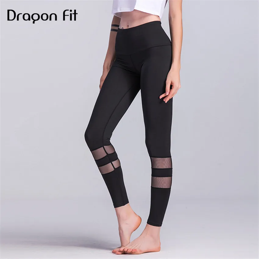 

Dragon Fit Net yarn Patchwork Fitness pants Women Running Workout Fitness Sport Leggings Compression Tights Elastic Pants Female