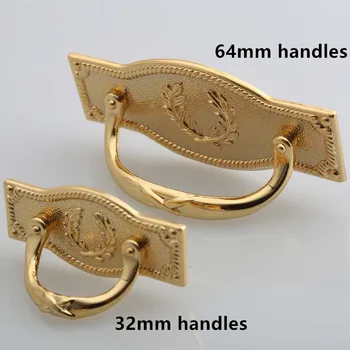 

2.5" 1.25" Modern fashion gold furniture handles 24K gold drawer cabinet dresser knob pull handles 64mm 32mm rings golden handle