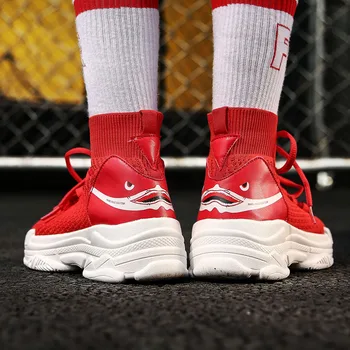 

Unisex Air Casual Platform Shoes Men Breathable Thick Bottom Chunky Socks Footwear High Top Shark print male tenis sneakers