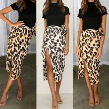 Юбки, модная женская леопардовая юбка, облегающая юбка миди с асимметричной повязкой и разрезом сбоку, облегающая юбка миди с драпировкой, 6,17