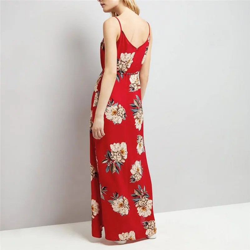 Fashion summer dress 2018 beach dress Women Sleeveless Printing A Line Casual Dress Ankle-Length Floral Dress vestido Y24#N (3)