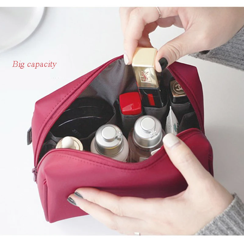 Новая короткая однотонная нейлоновая косметическая упаковка с высокой емкостью, Портативная сумка на шнурке для путешествий, стерео сумка для макияжа, пылезащитная крышка