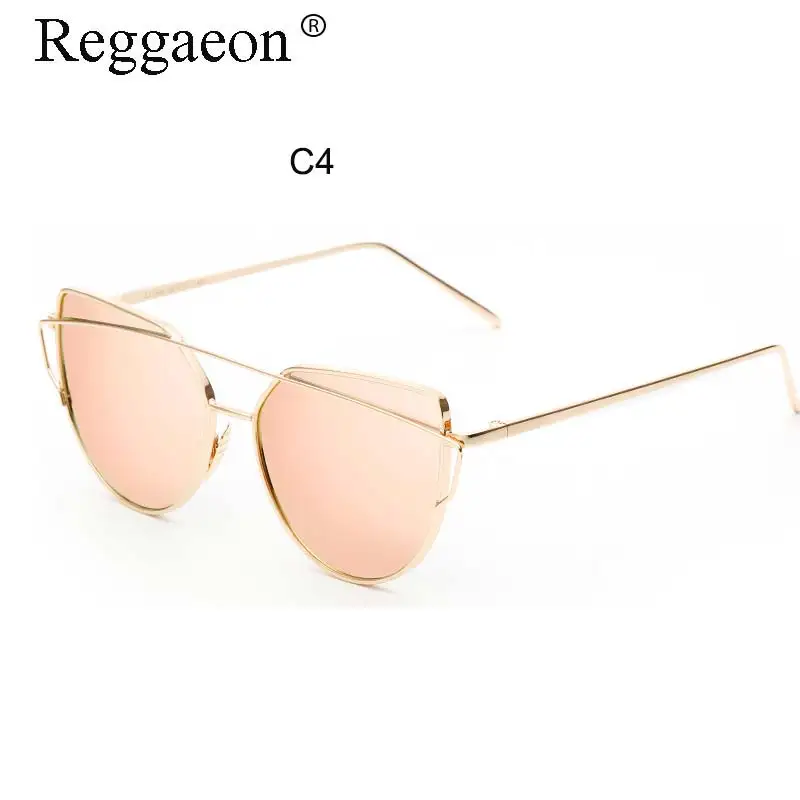

2018 Cat Eye vintage Brand designer rose gold mirror Sunglasses driving Women Metal Reflective flat lens Sun Glasses Female