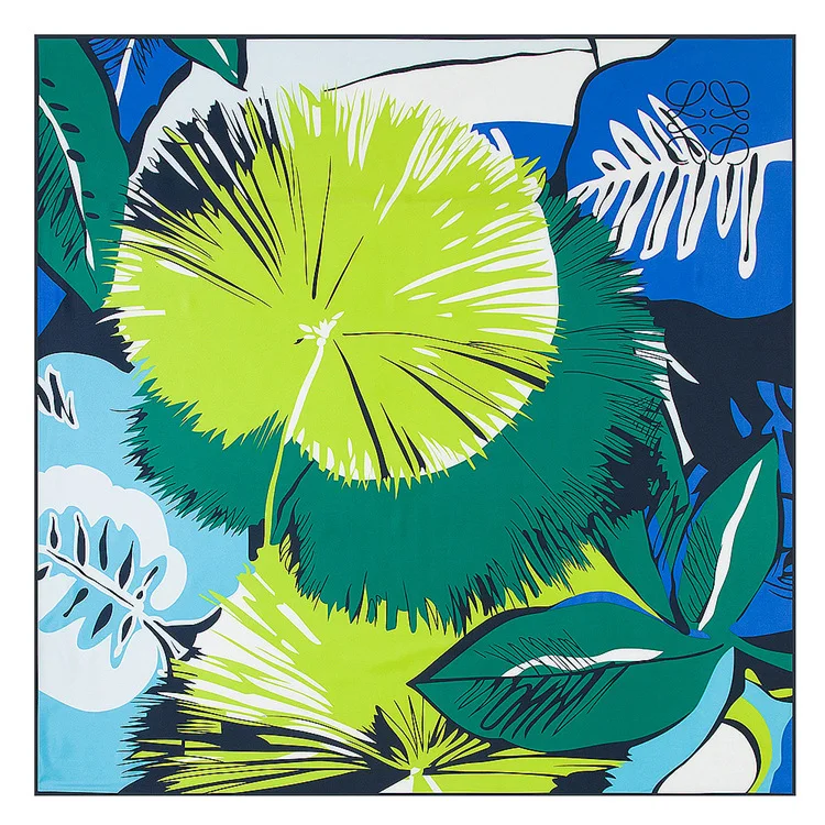 

[POBING]100% Silk Luxury Brand Floral Women Green Leaf Plant Printed Silk Square Scarf Female Fashion Hijab Shawl Neck erchief