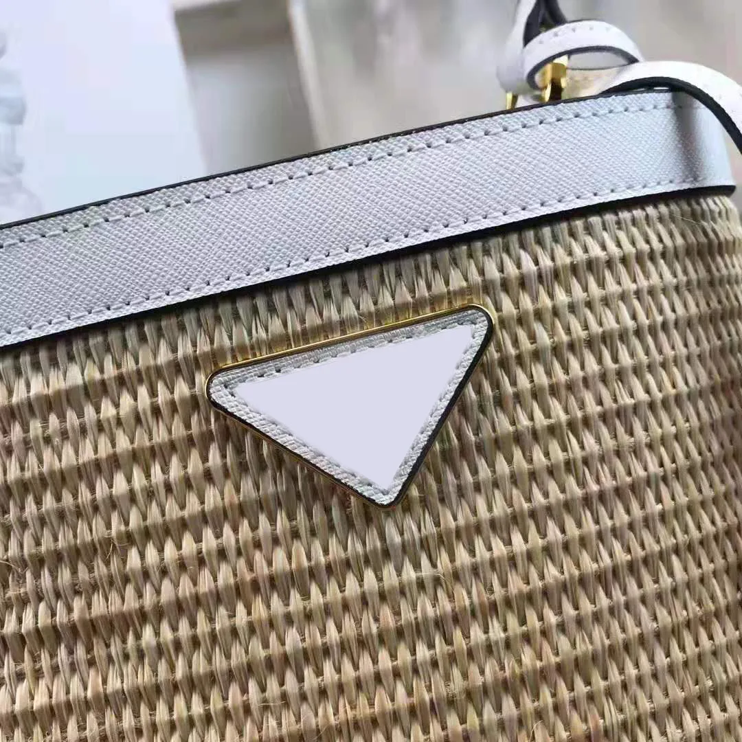 Women's bag luxury brand designer handbags rattan Straw crossbody bags Saffiano Cowhide Leather beach bags original femme