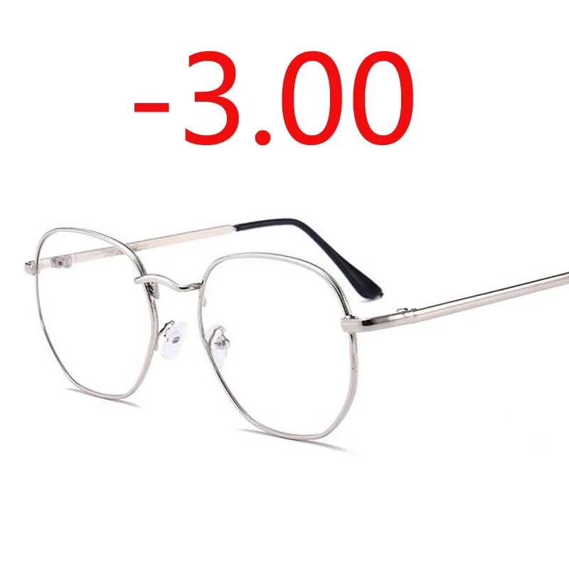 Оправа для очков из сплава, Женская оправа для близорукости, женские винтажные очки-1,0-1,5-2,0-2,5-3,0-3,5-4,0 - Цвет оправы: Silver Myopia300