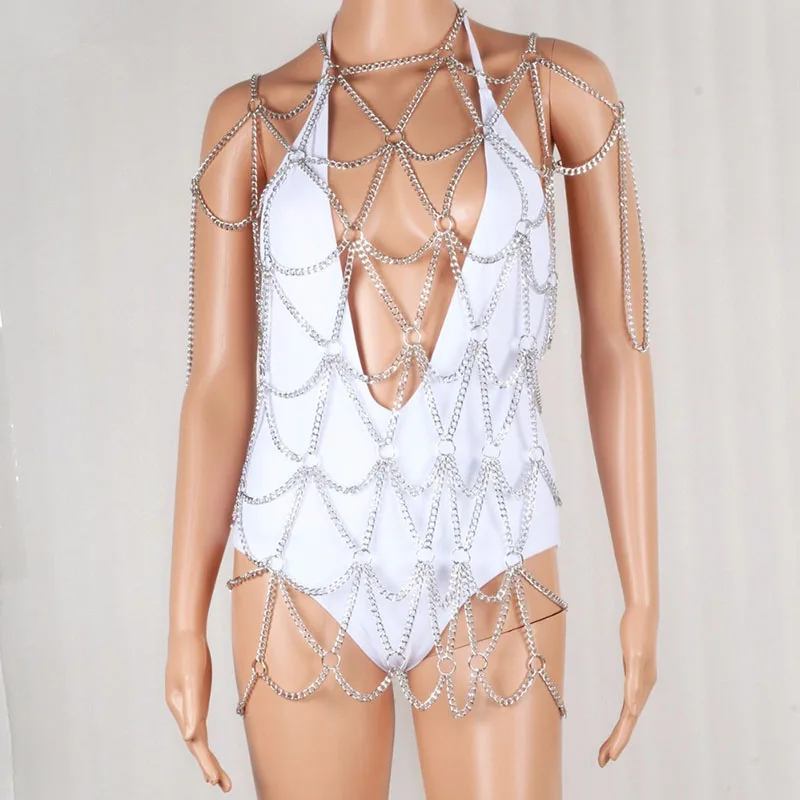 

Punk Leather Sexy One-Piece Dress Ladies Halter Necklace Body Gothic Body Chest Strap Party Club Vacation Accessories