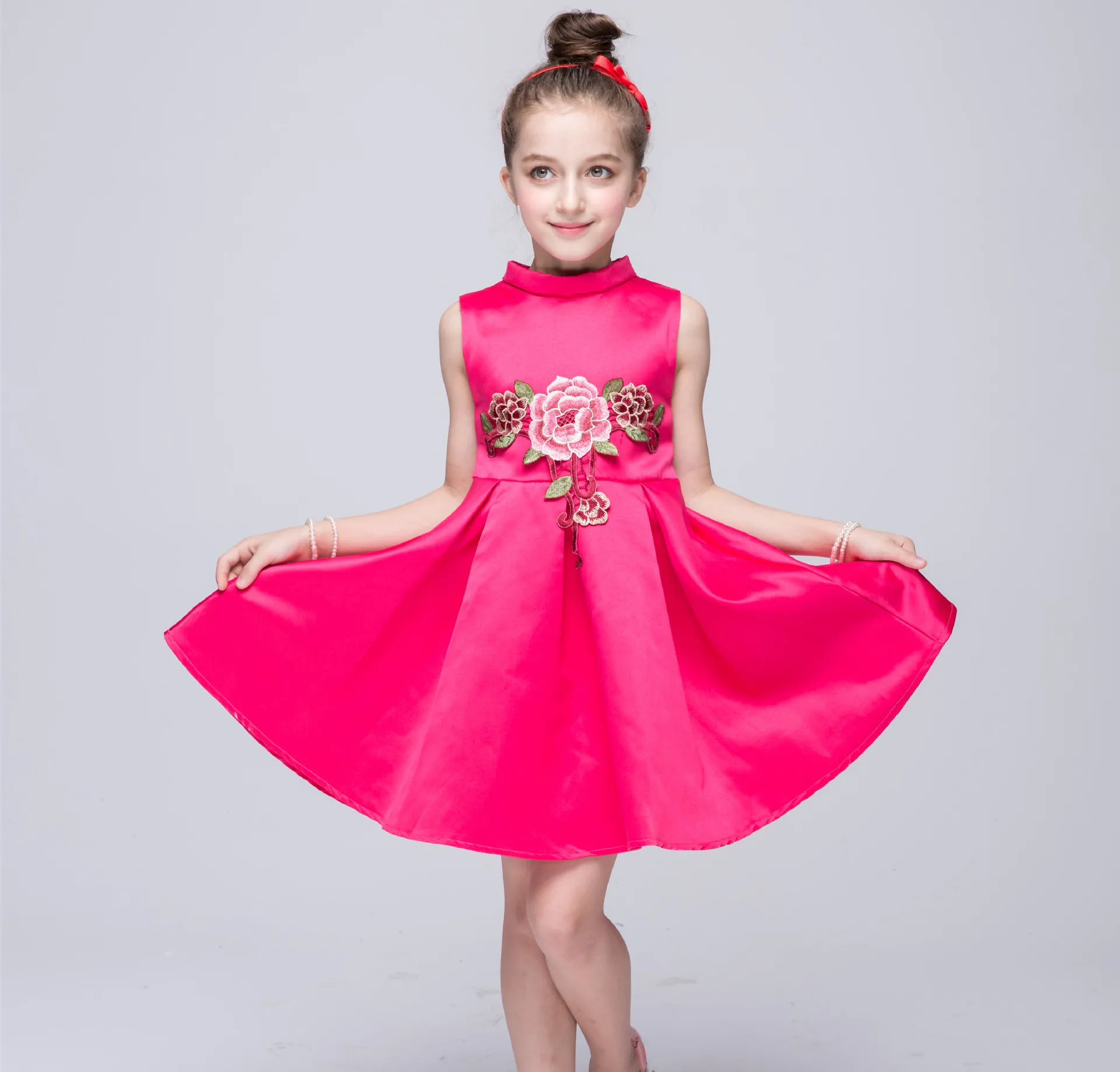 navy and pink flower girl dress