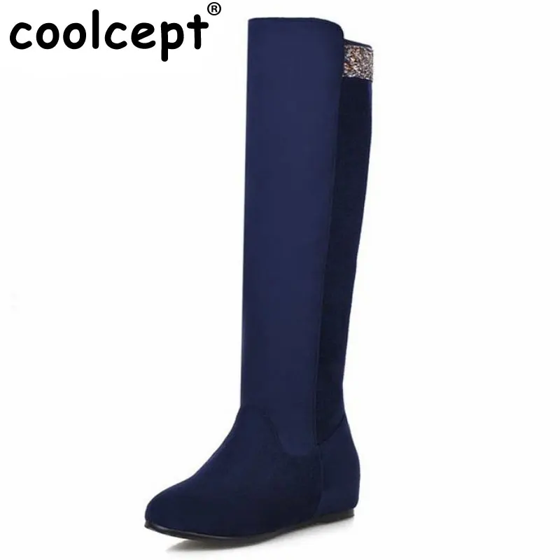 

women flat over knee boots fashion winter warm equestrian flock long boot round toe quality footwear shoes P21096 size 32-43