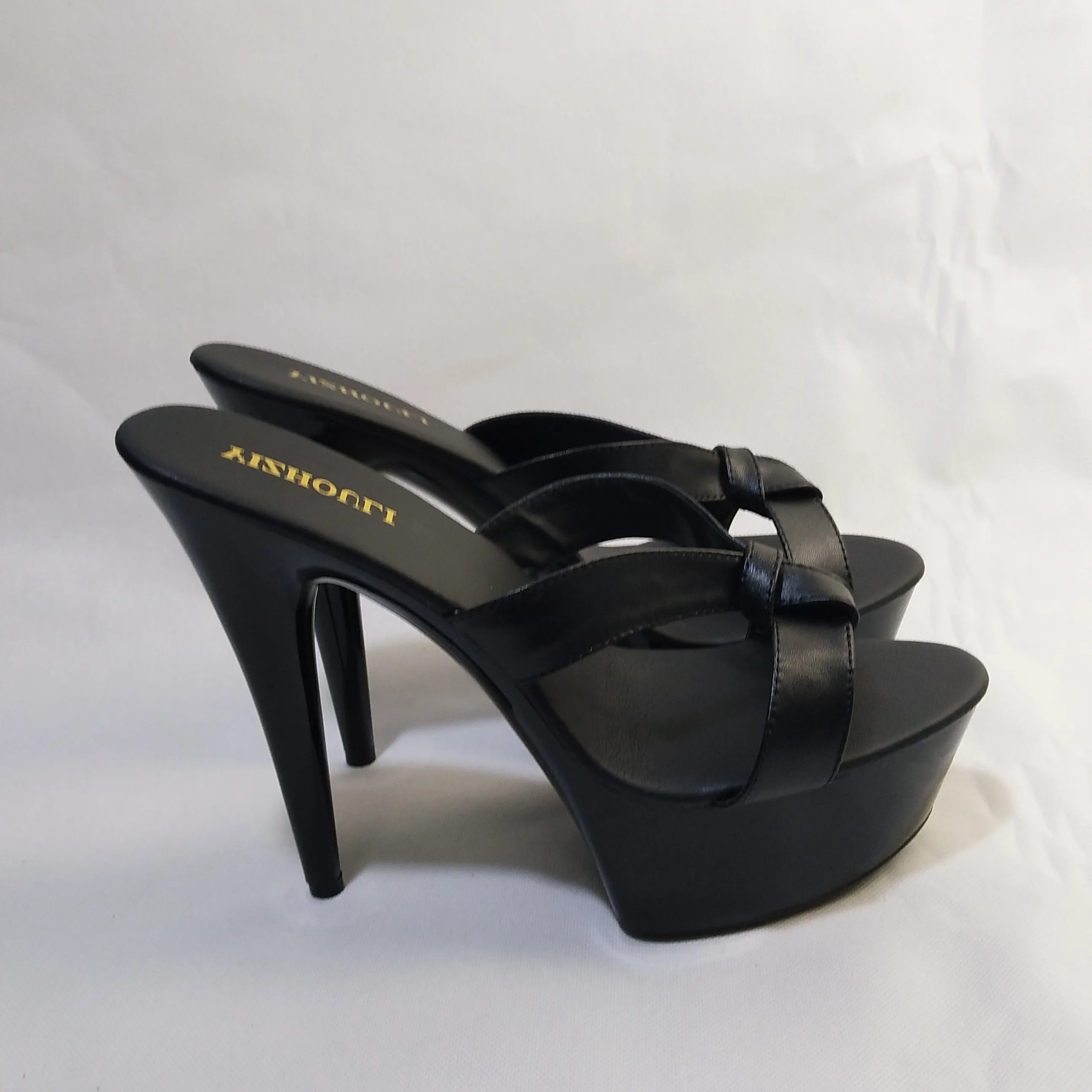 

Professional custom 15cm super high heel Roman platform sandals matte black, 6in lady's slippers