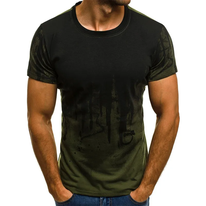 Брендовая футболка для мужчин, градиентный цвет, с коротким рукавом, Забавные футболки, базовая Однотонная футболка, топ в стиле хип-хоп, Мужская одежда, 4XL - Цвет: 14