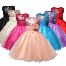 4-12 лет; Лидер продаж; платье с блестками и цветами для маленьких девочек; праздничное платье принцессы высокого качества; детская одежда; 9 цветов для девочек