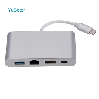 

YuBeter 4 in 1 Type C Converter Expander to Type-C HDMI RJ45 Gigabit Ethernet USB 3.0 Port for MacBook Pro for Touch Pen