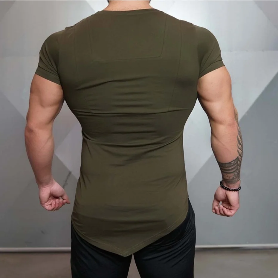 ZOGAA быстросохнущая спортивная рубашка Для мужчин Slim Fit сжатый Топ короткий рукав o-образным вырезом Для мужчин кроссовки майки Gym тренировочная спортивная одежда 5 видов цветов
