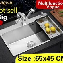 Квартира высокого качества мыть овощи Кухня ручная раковина одинарная мойка 304 нержавеющая сталь Горячая большой 65x45 см