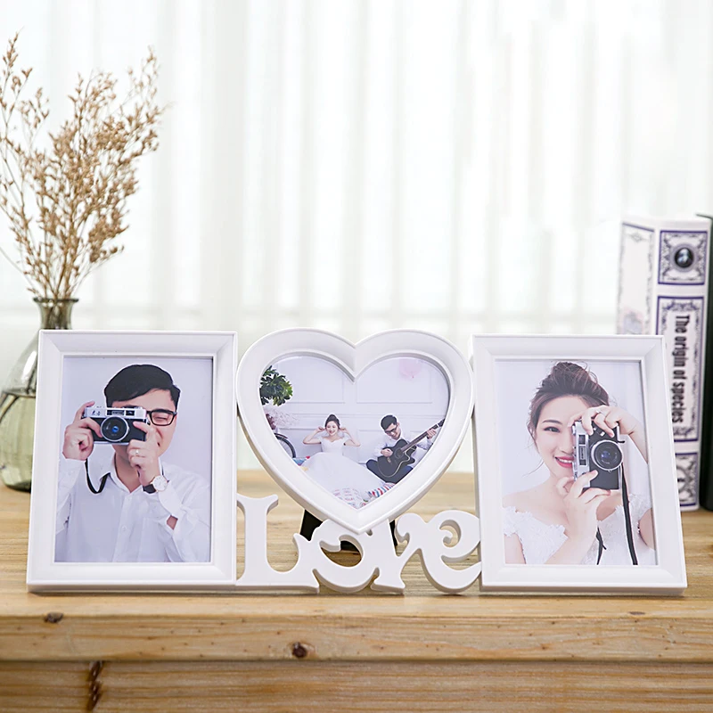 

European Modern Home Decor White Plastic Love Collage Photo frame multiple opening Table Top Display