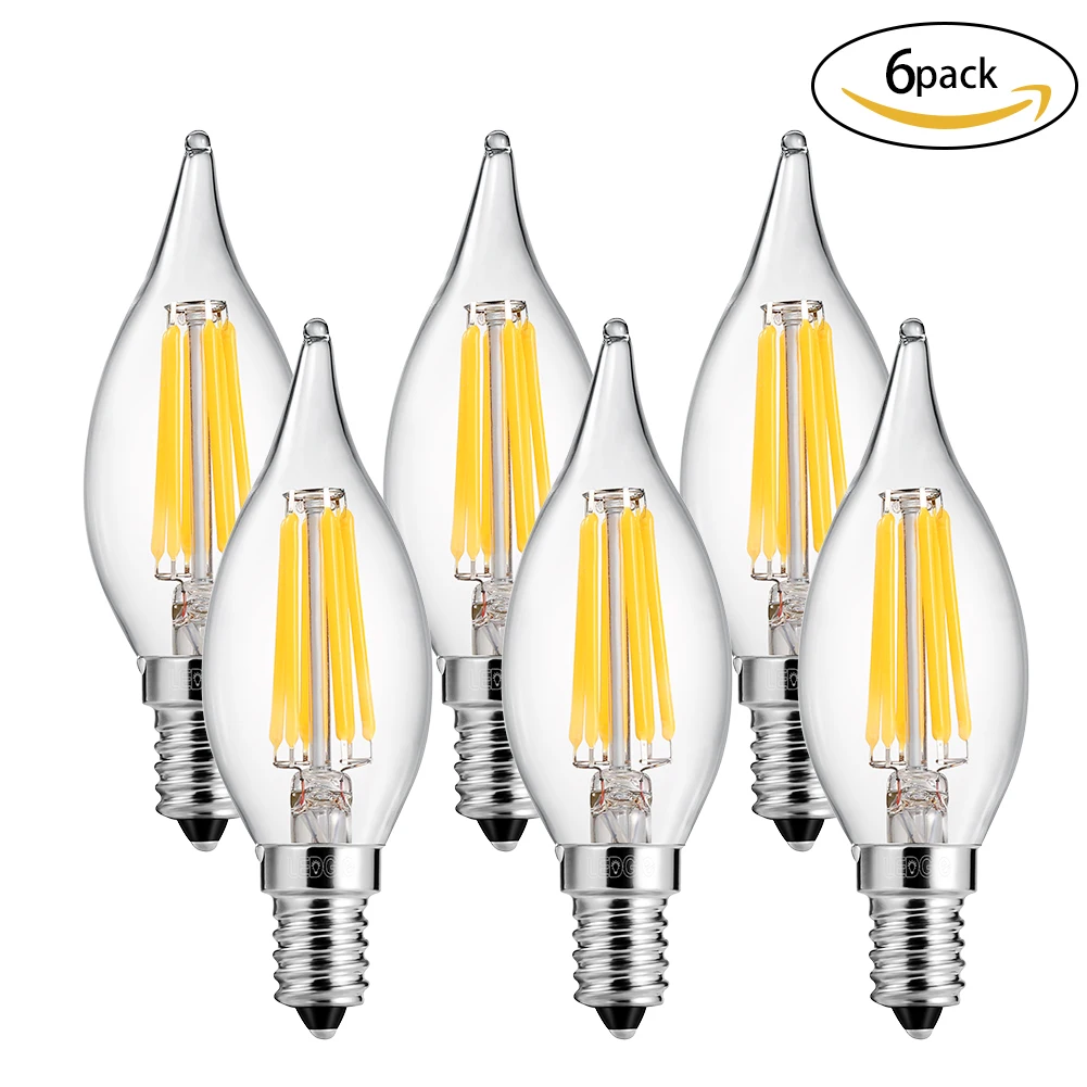 

LEDGLE 6W LED Light Bulbs Dimmable E12 LED Lamp Bulb Filament Candle Lights for Chandelier and Wall Lamp Warm White 2700K