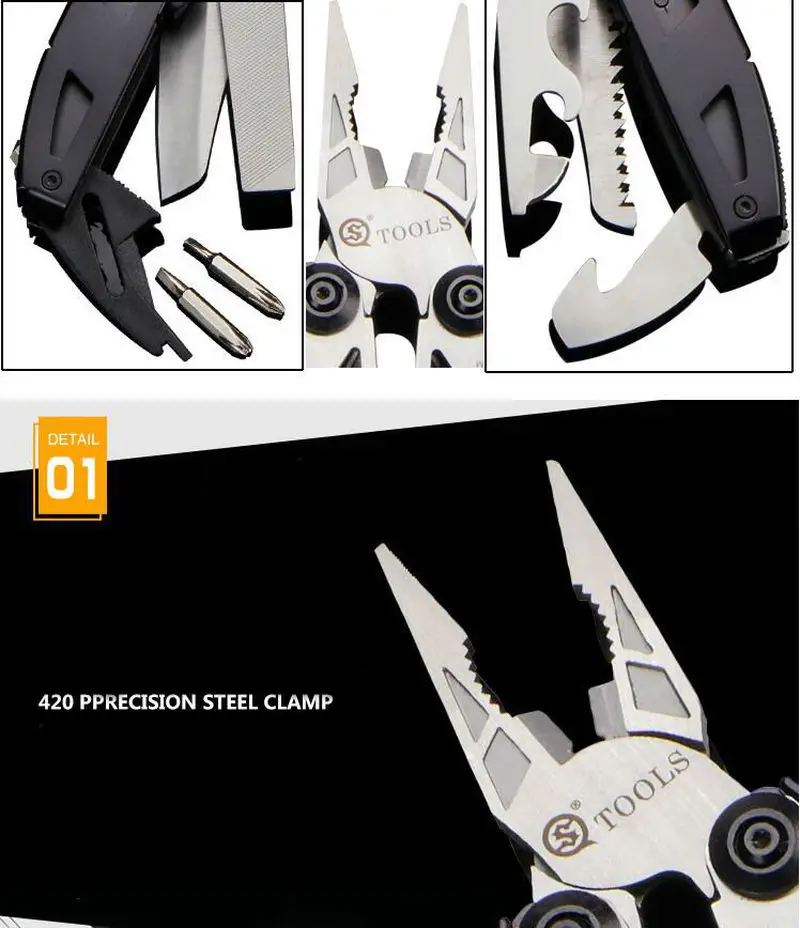 Outdoors folding plier tools multi functional pliers survival EDC combination 420 stainless portable multi tools plier