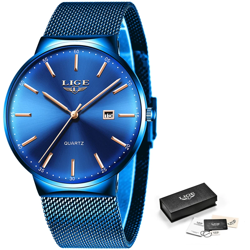 

2019 LIGE Fashion Mens Watches Top Brand Luxury Quartz Watch Men Casual Slim Mesh Steel Waterproof Sport Clcok Relogio Masculino