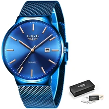 2019 LIGE Fashion Mens Watches Top Brand Luxury Quartz Watch Men Casual Slim Mesh Steel Waterproof Sport Clcok Relogio Masculino