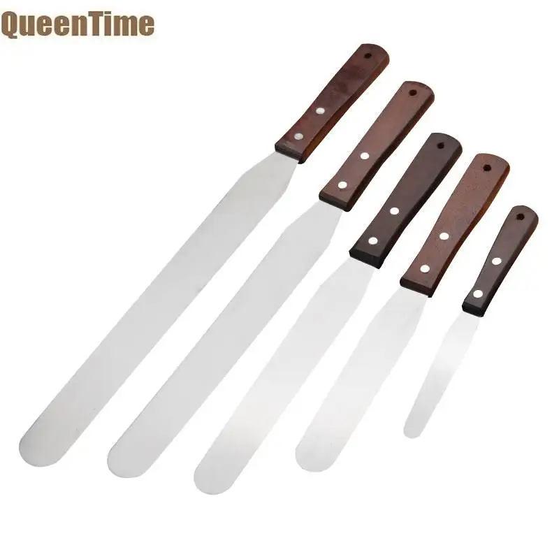 

QueenTime Stainless Steel Spatula Cream Butter Scraper Batter Cake Spatula With Wood Handle Multi-size Baking Tools For Pastry