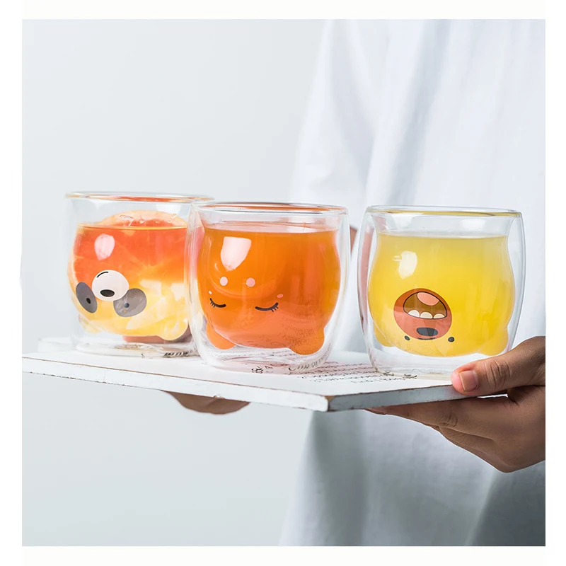 

250ML Creative Animal Heat-resistant Double Wall Glass Cute Milk Glass Cup Transparent Insulation Thickened Cup
