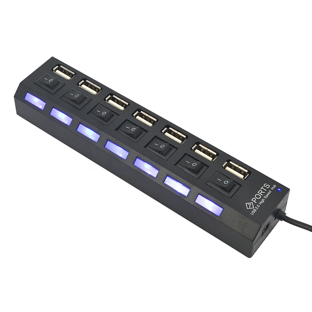 Kebidumei 7 портов высокоскоростной USB 2,0 концентратор 5 Гбит/с ВКЛ./ВЫКЛ. Переключатель портативный usb-адаптер кабель сплиттер для компьютера