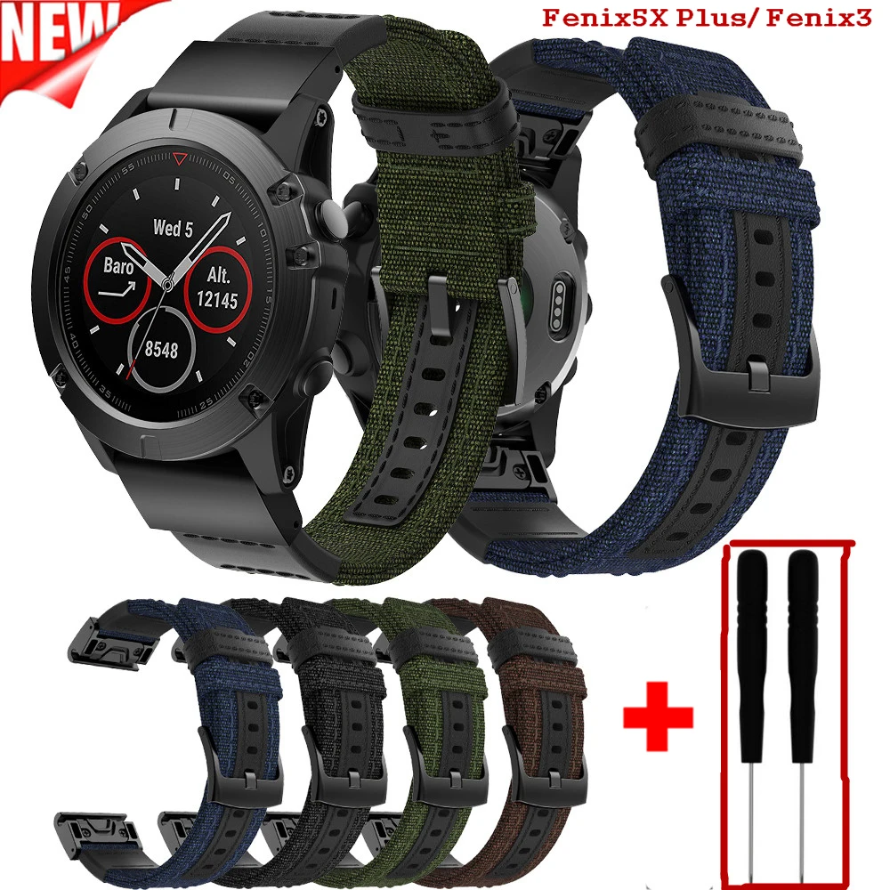 

COMLYO Quick Fit Band for Garmin Fenix 5X/Fenix 3 HR GPS Smart Watch Band Strap Nylon Leather Wrist for Garmin Fenix 5 Watchband