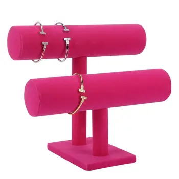 

Covered 2 Tier Necklace Jewelry Bangle Bracelet Holder Display Stand for Home Organization, Rose Red