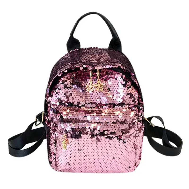 Женский блестящий кожаный рюкзак с блестками для девочек, маленькая дорожная Наплечная школьная сумка, милые маленькие рюкзаки, рюкзак для учебы и отдыха - Цвет: Розовый