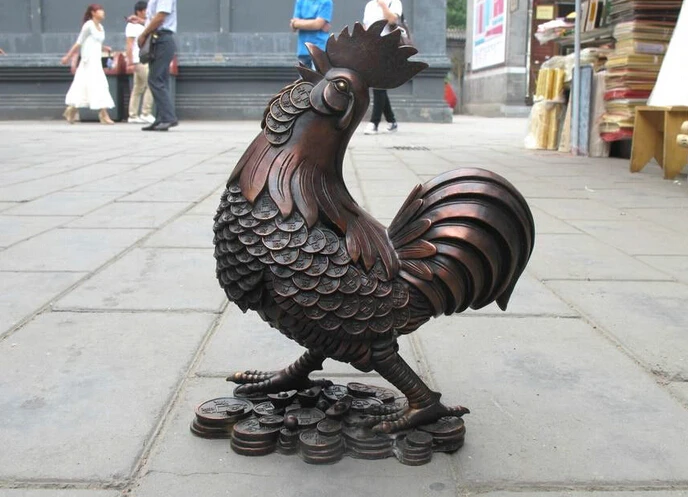 

wholesale factory China Red Bronze exquisite carve Lucky Wealth Money chanticleer chicken statue