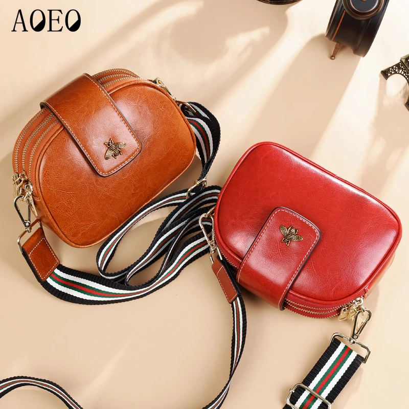 AOEO صغيرة Crossbody حقائب للنساء شحن 2 الأشرطة السيدات أسود أحمر 3 سستة انقسام جلد فتاة الكتف رسول حقيبة الإناث