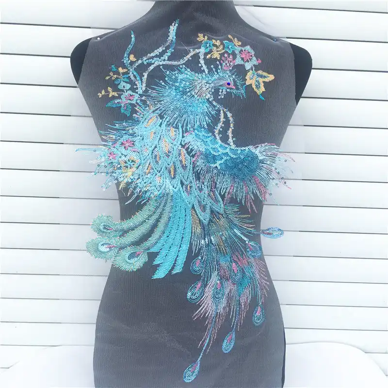 Peacock in metallic or regular teal and blue Lace Applique for Crafts or Crazy Quilt