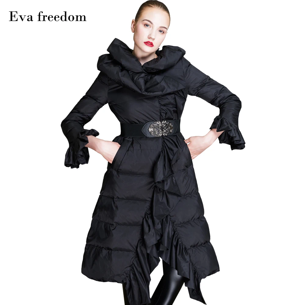 

High-end Brand 2018 Winter Ruffles Double-layer Collar Covered Button Petal Sleeve Fashion New Windproof Keep Warm Down Jackets