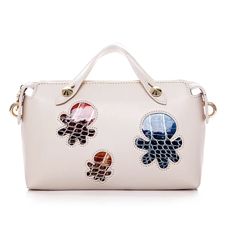 

2017 New Fashion Women's Boston Leather  Handbags Lady  Casual Totes White Blue Top Handle Bags Octopus Msseenger Crossbody Bags