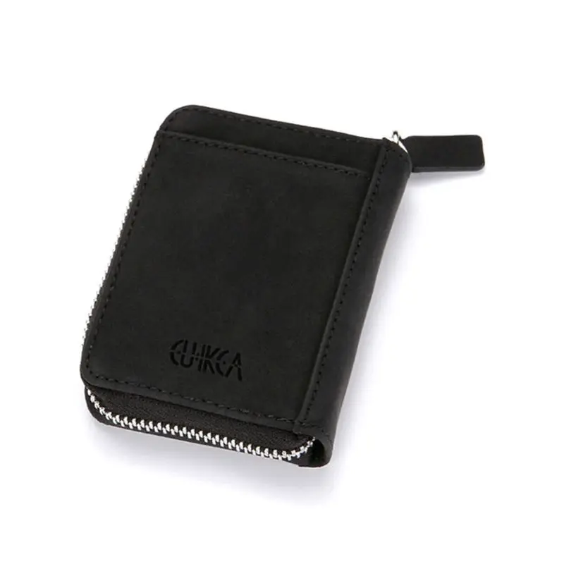 Высокое качество мужской кошелек кредитный держатель для карт бизнес кожа RFID Блокировка карман на молнии - Цвет: Черный