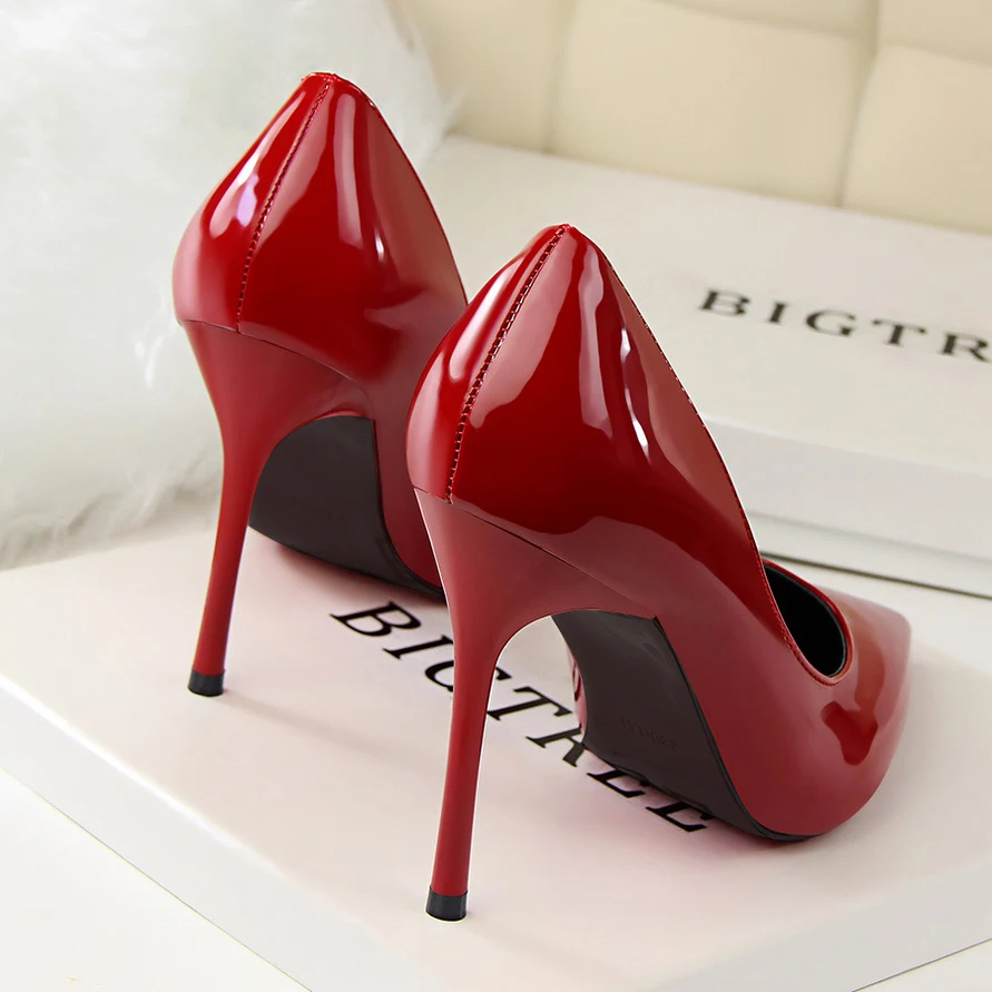 BIGTREE/Женская обувь на высоком каблуке; коллекция года; летние туфли-лодочки; Серебристые лакированные кожаные туфли; женские пикантные модные офисные туфли на каблуке 10 см