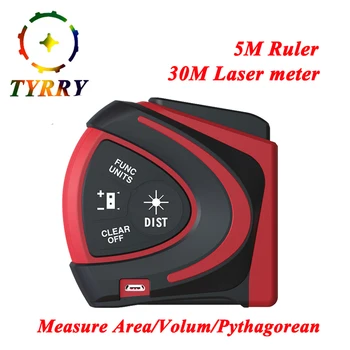 

Laser Digital Tape Measure 30M Range Finder With 5M Measuring Tape 2 in 1 Laser Distance Meter m/in/ft area/volume measurer tool