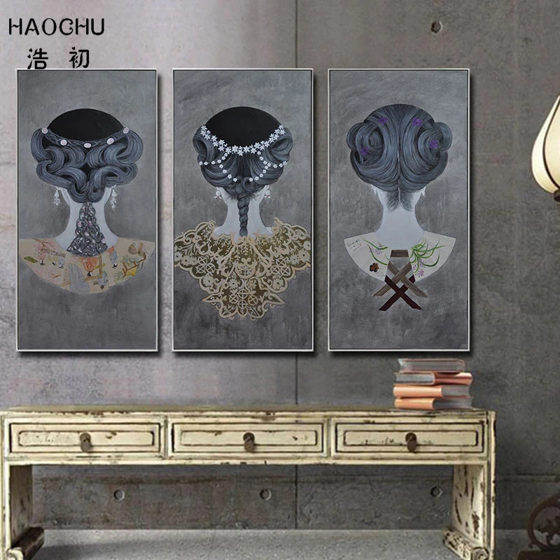 

HAOCHU Personalized Figure Clothing Hair Accessories Modern Chinese Style Living Room Decorative Canvas Painting Wall Artwork