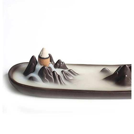  Hot Sale Ceramic mountain peak Boat Style Multifunction Incense Burner Stick Backflow Incense Holde