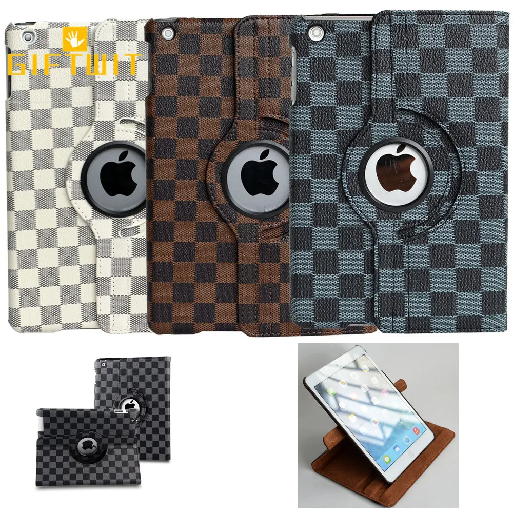 

Case For iPad Air 2, Grid Plaid 360 Rotating Multi-Angle Viewing PU Leather Smart Stand Tablet Cover For iPad 6 Auto Sleep Wake