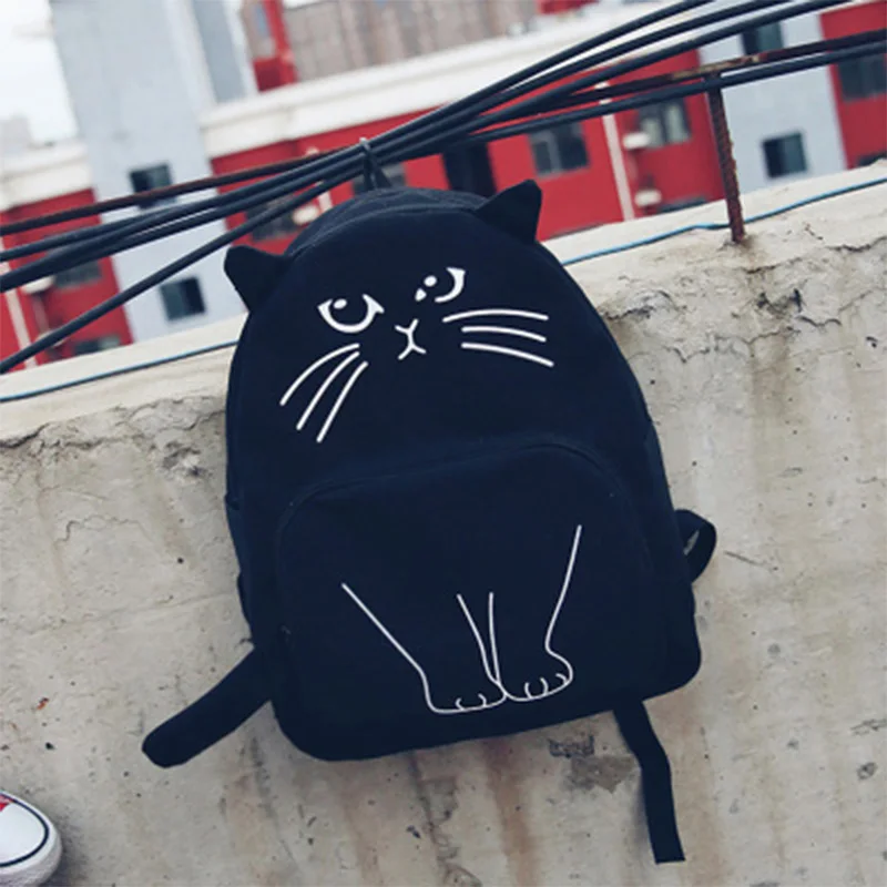

NADALIYA Famous Brand cat Backpack Women Backpacks Solid Vintage Girls School Bags for Girls Black PU Leather Women Backpack -10